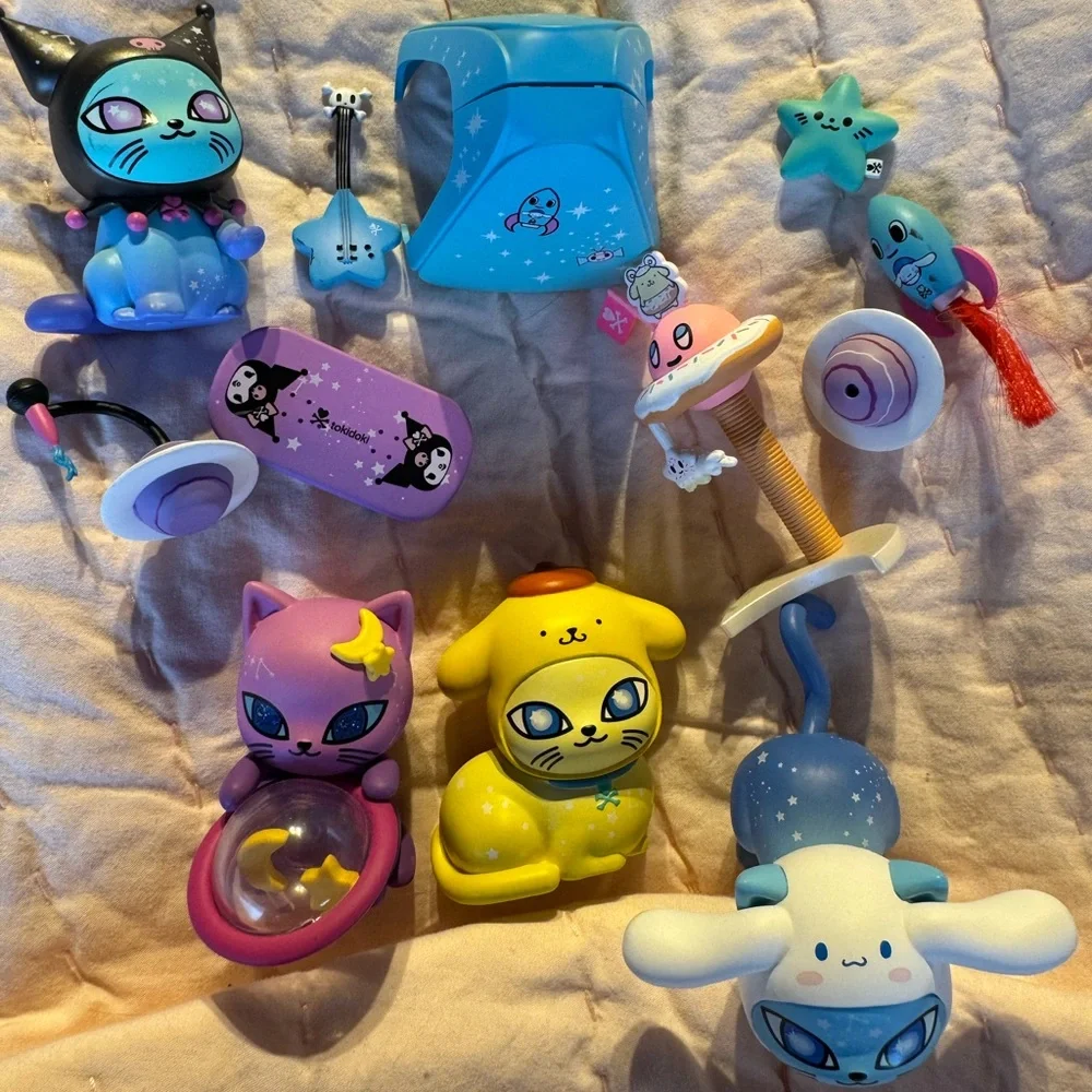 tokidoki Cat and Dog Figurine Set - Blue, Purple, Yellow - Picture 1 of 4